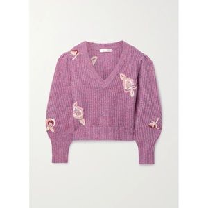 LoveShackFancy Ridge Embroidered Recycled Knitted Sweater Jumper Size XL Magenta
